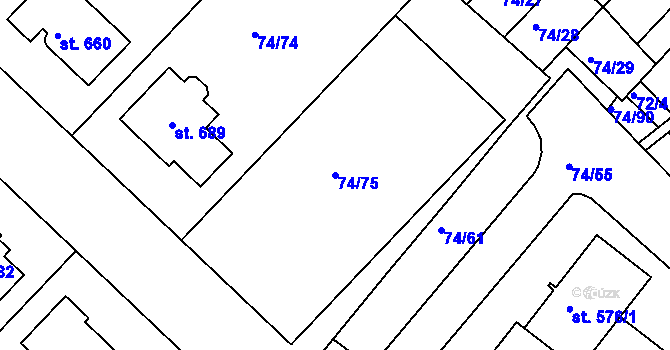 Parcela st. 74/75 v KÚ Kvítkovice u Otrokovic, Katastrální mapa