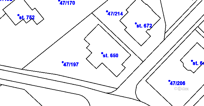 Parcela st. 650 v KÚ Kvítkovice u Otrokovic, Katastrální mapa