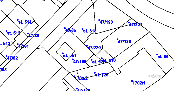 Parcela st. 47/220 v KÚ Kvítkovice u Otrokovic, Katastrální mapa