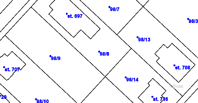 Parcela st. 98/8 v KÚ Kvítkovice u Otrokovic, Katastrální mapa