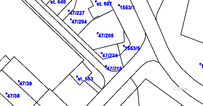 Parcela st. 47/224 v KÚ Kvítkovice u Otrokovic, Katastrální mapa