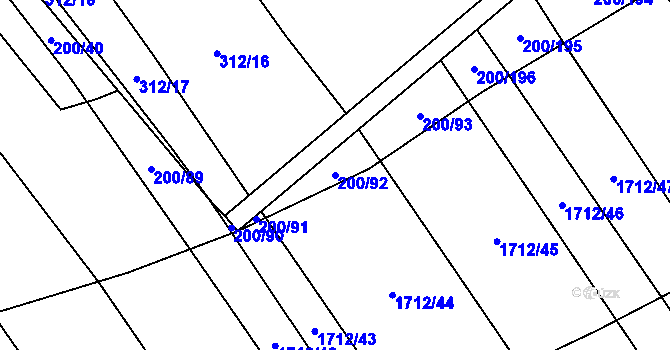 Parcela st. 200/92 v KÚ Kvítkovice u Otrokovic, Katastrální mapa
