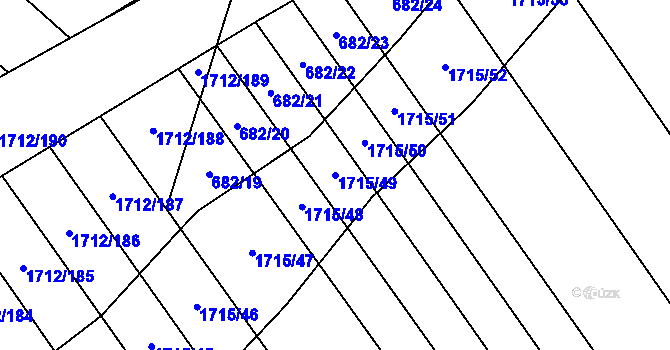 Parcela st. 1715/49 v KÚ Kvítkovice u Otrokovic, Katastrální mapa