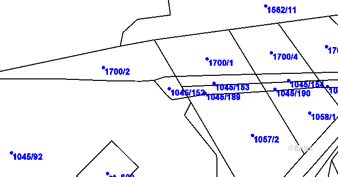 Parcela st. 1045/152 v KÚ Kvítkovice u Otrokovic, Katastrální mapa