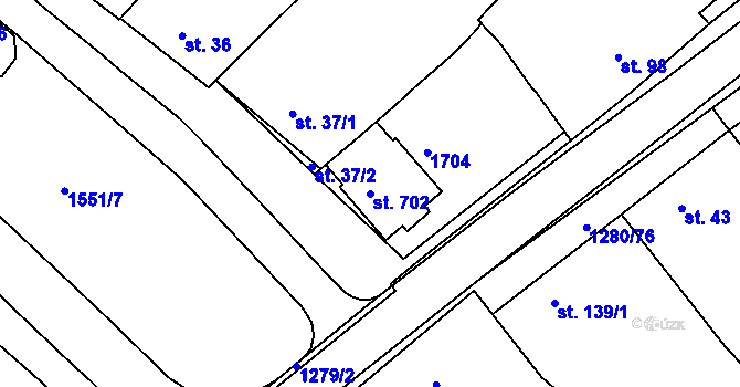 Parcela st. 702 v KÚ Kvítkovice u Otrokovic, Katastrální mapa