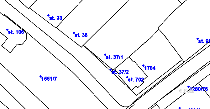 Parcela st. 37/1 v KÚ Kvítkovice u Otrokovic, Katastrální mapa