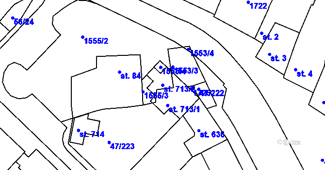 Parcela st. 713/2 v KÚ Kvítkovice u Otrokovic, Katastrální mapa