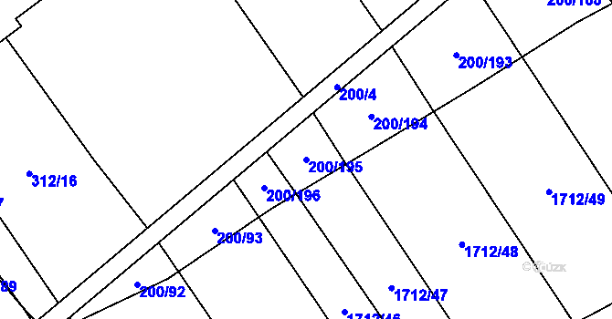 Parcela st. 200/195 v KÚ Kvítkovice u Otrokovic, Katastrální mapa