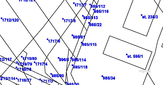 Parcela st. 985/115 v KÚ Kvítkovice u Otrokovic, Katastrální mapa