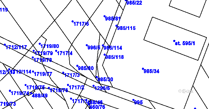 Parcela st. 985/118 v KÚ Kvítkovice u Otrokovic, Katastrální mapa