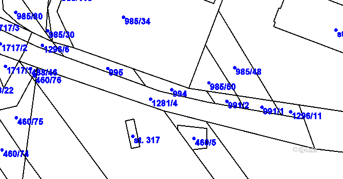 Parcela st. 994 v KÚ Kvítkovice u Otrokovic, Katastrální mapa