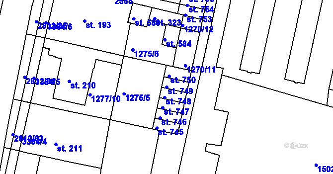 Parcela st. 749 v KÚ Kvítkovice u Otrokovic, Katastrální mapa