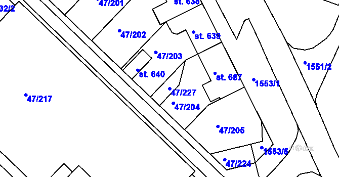 Parcela st. 47/227 v KÚ Kvítkovice u Otrokovic, Katastrální mapa