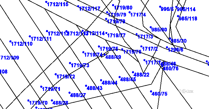 Parcela st. 488/49 v KÚ Kvítkovice u Otrokovic, Katastrální mapa