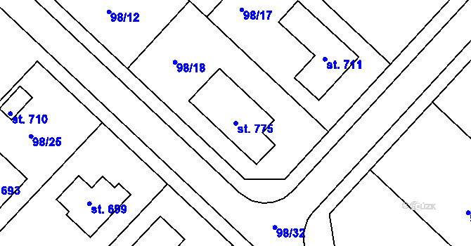 Parcela st. 775 v KÚ Kvítkovice u Otrokovic, Katastrální mapa