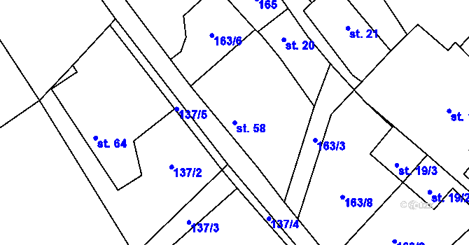 Parcela st. 58 v KÚ Ježovice, Katastrální mapa