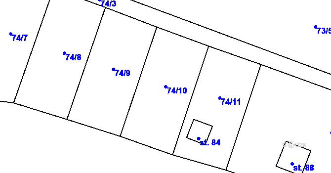 Parcela st. 74/10 v KÚ Ježovice, Katastrální mapa