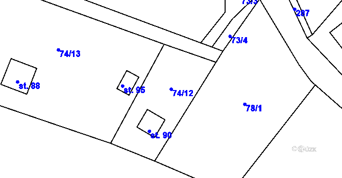 Parcela st. 74/12 v KÚ Ježovice, Katastrální mapa