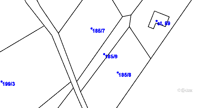 Parcela st. 185/9 v KÚ Ježovice, Katastrální mapa