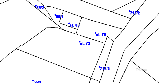 Parcela st. 72 v KÚ Podveky, Katastrální mapa