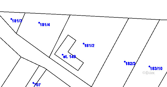Parcela st. 181/2 v KÚ Podveky, Katastrální mapa