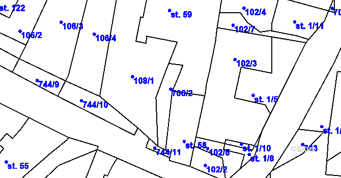 Parcela st. 700/2 v KÚ Podveky, Katastrální mapa