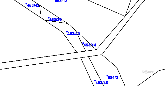 Parcela st. 453/14 v KÚ Podveky, Katastrální mapa