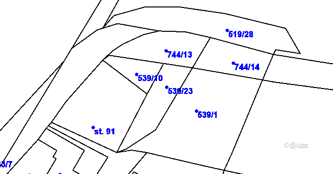 Parcela st. 539/23 v KÚ Podveky, Katastrální mapa