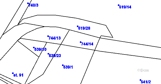 Parcela st. 744/14 v KÚ Podveky, Katastrální mapa