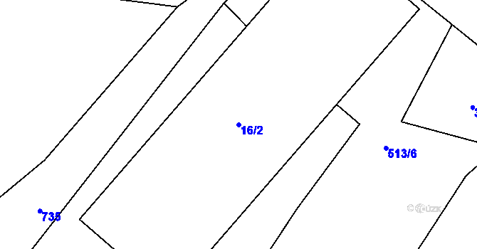 Parcela st. 16/2 v KÚ Podveky, Katastrální mapa