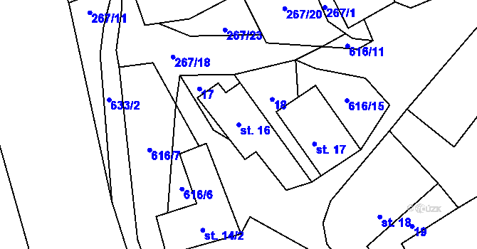 Parcela st. 16 v KÚ Soběšín, Katastrální mapa