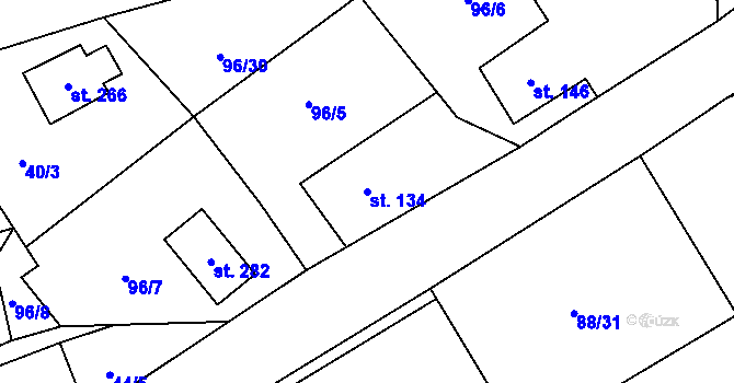 Parcela st. 134 v KÚ Soběšín, Katastrální mapa