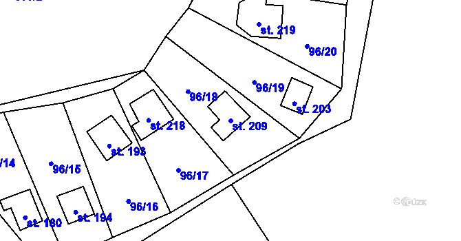 Parcela st. 209 v KÚ Soběšín, Katastrální mapa