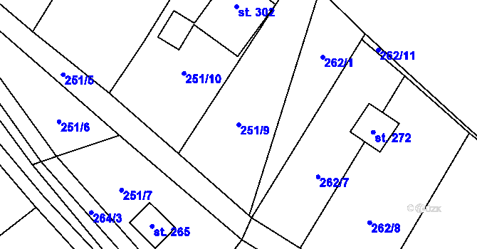 Parcela st. 251/9 v KÚ Soběšín, Katastrální mapa