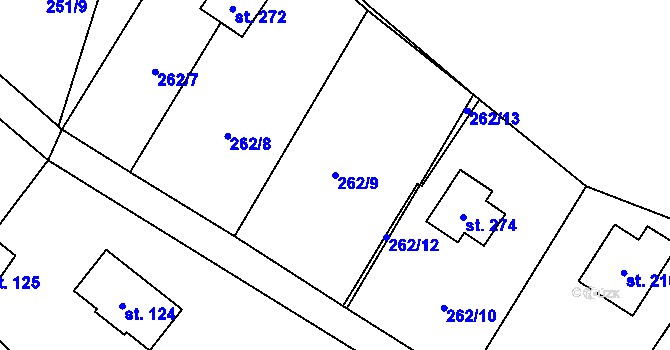 Parcela st. 262/9 v KÚ Soběšín, Katastrální mapa