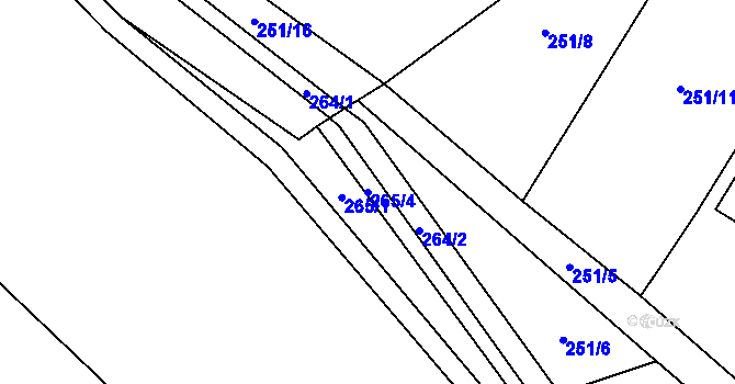 Parcela st. 265/4 v KÚ Soběšín, Katastrální mapa