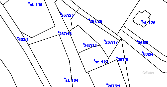 Parcela st. 267/13 v KÚ Soběšín, Katastrální mapa