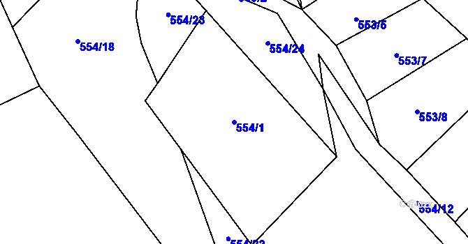 Parcela st. 554/1 v KÚ Soběšín, Katastrální mapa