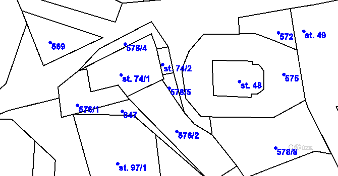 Parcela st. 578/5 v KÚ Soběšín, Katastrální mapa