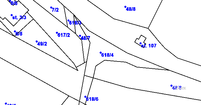 Parcela st. 618/4 v KÚ Soběšín, Katastrální mapa