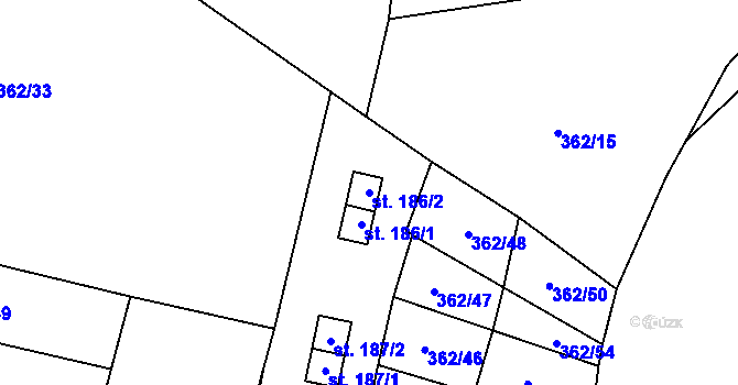 Parcela st. 186/2 v KÚ Soběšín, Katastrální mapa