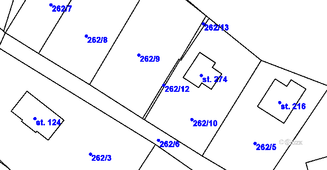 Parcela st. 262/12 v KÚ Soběšín, Katastrální mapa