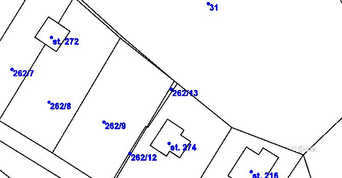 Parcela st. 262/13 v KÚ Soběšín, Katastrální mapa