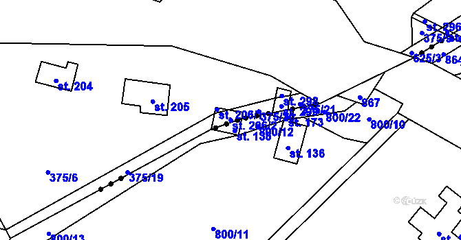 Parcela st. 206/2 v KÚ Soběšín, Katastrální mapa