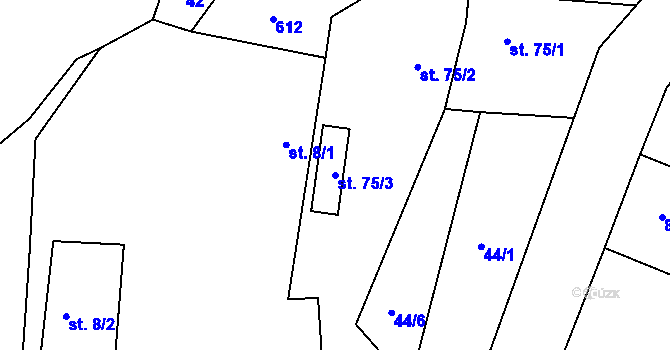 Parcela st. 75/3 v KÚ Soběšín, Katastrální mapa