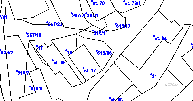 Parcela st. 616/15 v KÚ Soběšín, Katastrální mapa