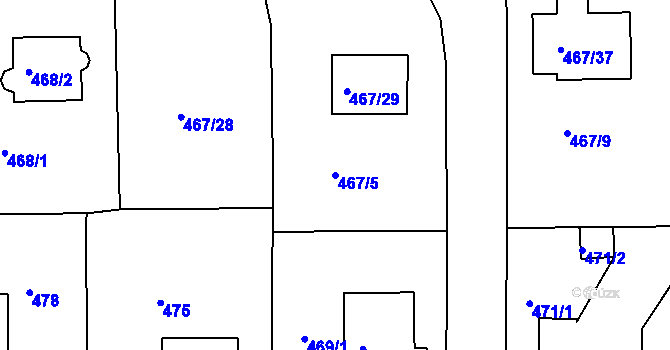 Parcela st. 467/5 v KÚ Otvice, Katastrální mapa