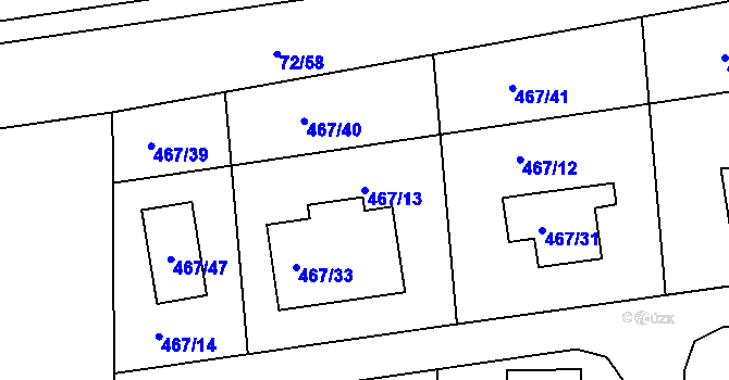 Parcela st. 467/13 v KÚ Otvice, Katastrální mapa