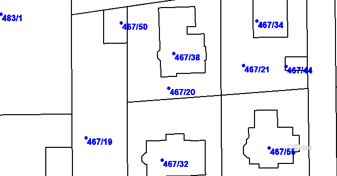 Parcela st. 467/20 v KÚ Otvice, Katastrální mapa