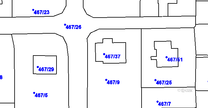 Parcela st. 467/37 v KÚ Otvice, Katastrální mapa